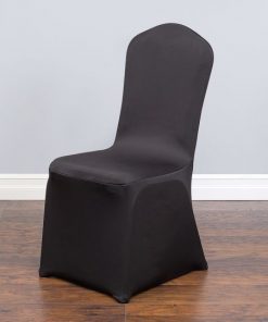 Black Spandex Chair Covers plus Silver Chair Sash with Crown